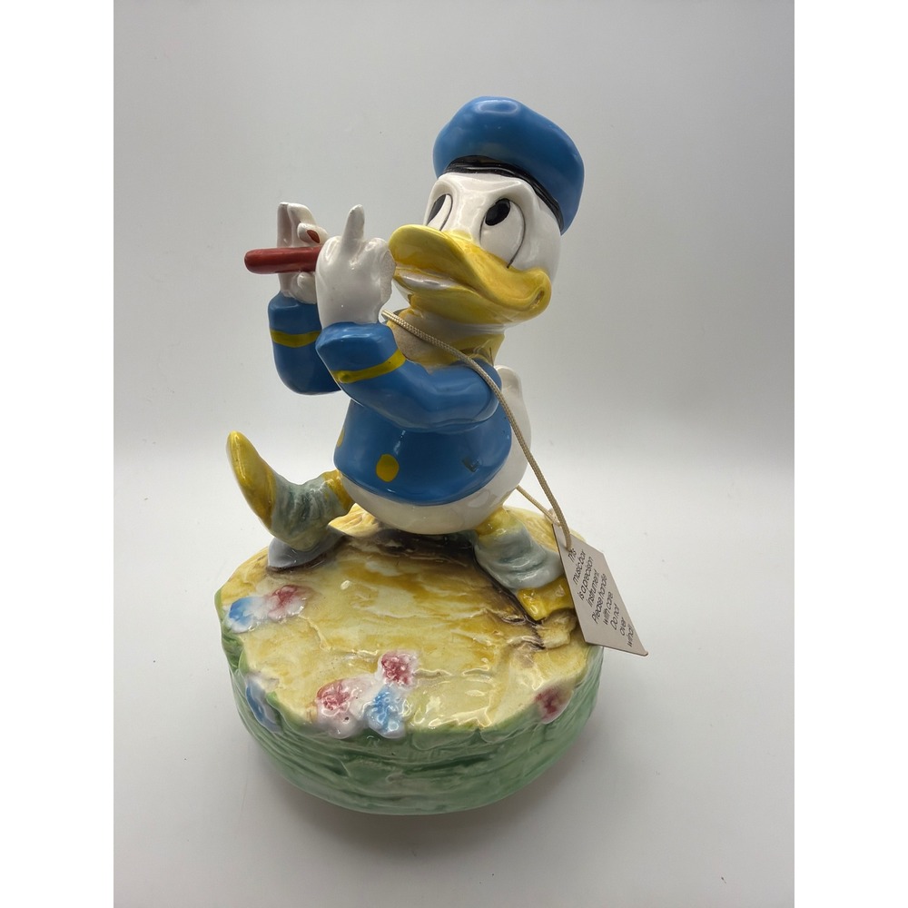 Vintage Schmid Disney Donald Duck Ceramic Music Box Japan Walt Disney Figurine